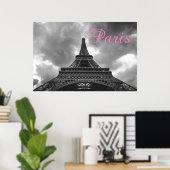 Schwarz-weißer Eiffelturm Paris Romantische Liebe  Poster (Heimbüro)