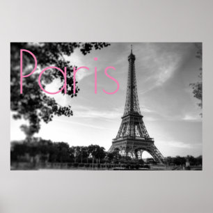 Schwarz-weißer Eiffelturm Paris Romantische Liebe  Poster