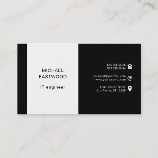 Schwarz-weißer einfacher Beruflicher QR-Code Visitenkarte (Vorderseite)