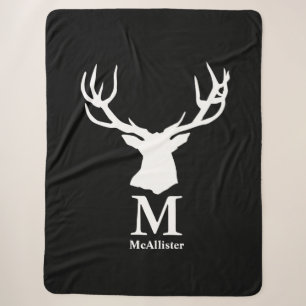 Schwarz weißer Elchhirsch Monogramm Familienname Sherpadecke