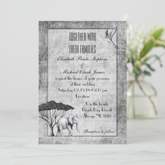 Schwarz-weißer Elefant: Matte 5" x 7" - Hochzeit Einladung (Stehend Vorderseite)