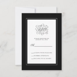 Schwarz-weißer eleganter Hochzeitstil RSVP Karte