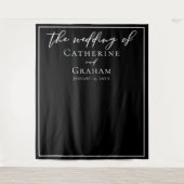 Schwarz-weißer, eleganter Minimalistischer Hochzei Wandteppich (Vorderseite)
