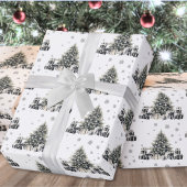 Schwarz-weißer eleganter Weihnachtsbaum Geschenkpapier