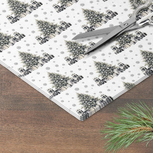 Schwarz-weißer eleganter Weihnachtsbaum Seidenpapier
