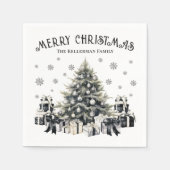 Schwarz-weißer eleganter Weihnachtsbaum Serviette (Vorderseite)