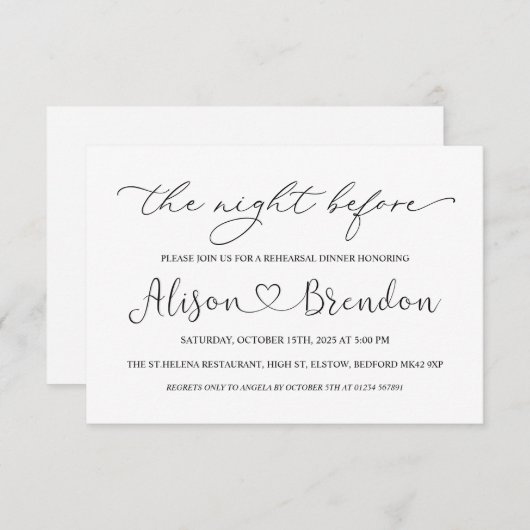 Schwarz-weißer Empfang vor der Nacht Einladung (Vorne/Hinten)