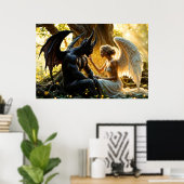 Schwarz-weißer Engeldemon, mystischer Wald Poster (Heimbüro)
