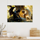 Schwarz-weißer Engeldemon, mystischer Wald Poster (Küche)