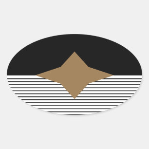 Schwarz-weißer Farbblock & Braun Diamond Ovaler Aufkleber