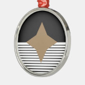 Schwarz-weißer Farbblock & Braun Diamond Silbernes Ornament (Links)