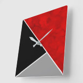 Schwarz-weißer Farbblock in Rot-Grau Quadratische Wanduhr (Winkel)