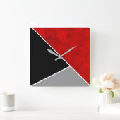 Schwarz-weißer Farbblock in Rot-Grau Quadratische Wanduhr (Zuhause)
