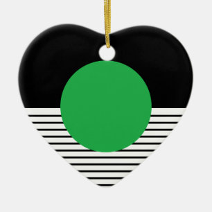 Schwarz-weißer Farbblock und grüner Kreis Keramik Ornament