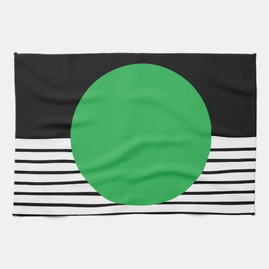 Schwarz-weißer Farbblock und grüner Kreis Küchentuch (Horizontal)
