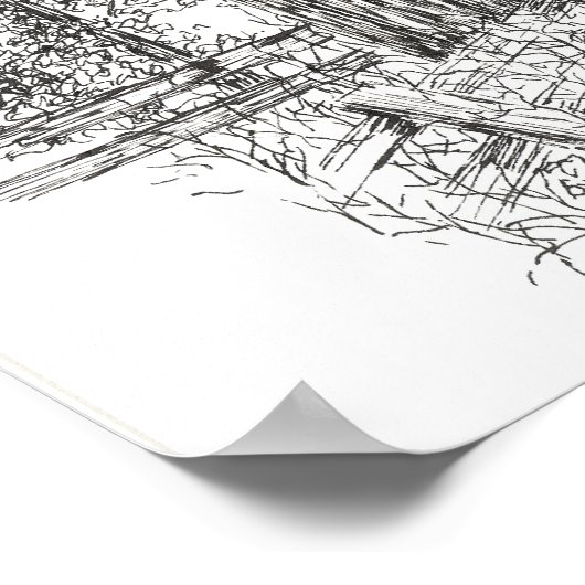 Schwarz-weißer Farbstift im alten Haus Zeichnend Poster (Ecke)