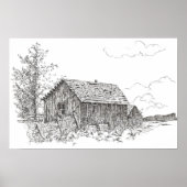 Schwarz-weißer Farbstift im alten Haus Zeichnend Poster (Vorne)
