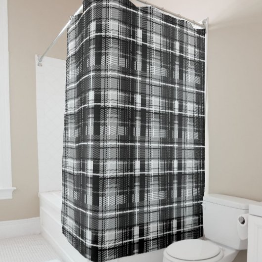 Schwarz-weißer Flannel Kariert Tartan Duschvorhang