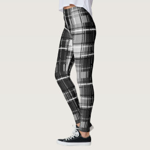 Schwarz-weißer Flannel Kariert Tartan Leggings