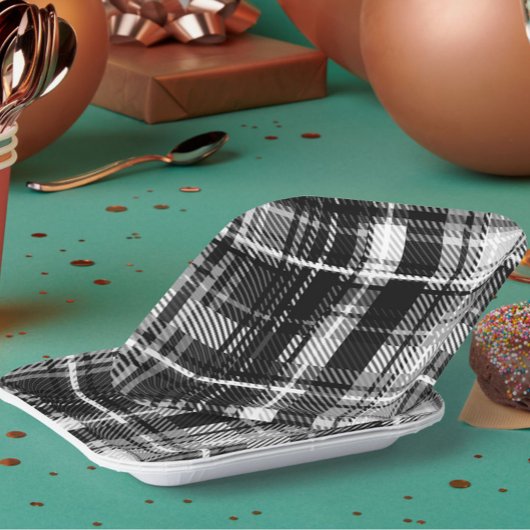 Schwarz-weißer Flannel Kariert Tartan Pappteller