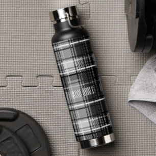 Schwarz-weißer Flannel Kariert Tartan Trinkflasche