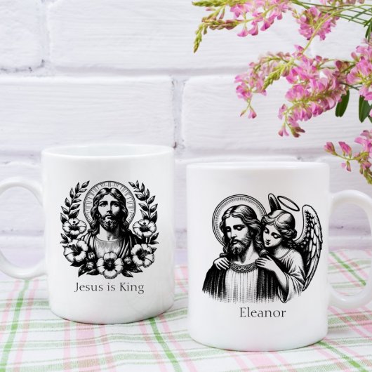 Schwarz-weißer Florer Jesus Christ Guardian Angel Kaffeetasse
