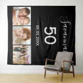 Schwarz-weißer Foto-Skriptname Geburtstag Wandteppich (Beispiel (Horizontal))
