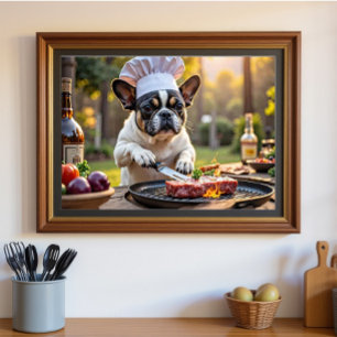 Schwarz-weißer französischer Bulldog Grill Koch Poster