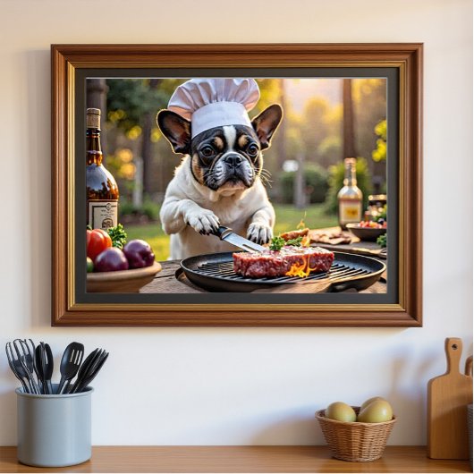 Schwarz-weißer französischer Bulldog Grill Koch Poster