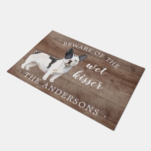 Schwarz-weißer französischer Bulldog Personalisier Fußmatte (Schrägansicht)