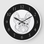 Schwarz-weißer französischer Bulldog Zeichnend Große Wanduhr (Vorderseite)