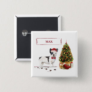 Schwarz-weißer Französischer Bulldogge Weihnachten Button
