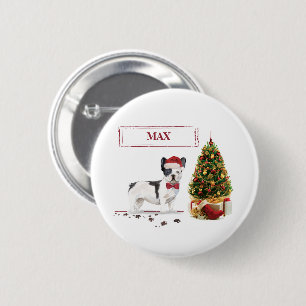 Schwarz-weißer Französischer Bulldogge Weihnachten Button
