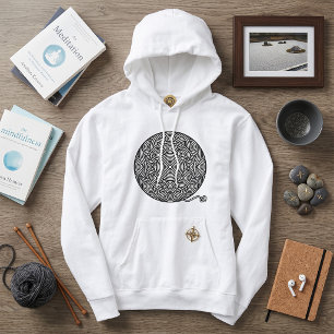 Schwarz-weißer Garnball-Mandala Hoodie