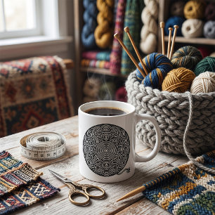 Schwarz-weißer Garnball-Mandala Kaffeetasse
