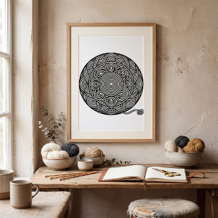 Schwarz-weißer Garnball-Mandala Poster