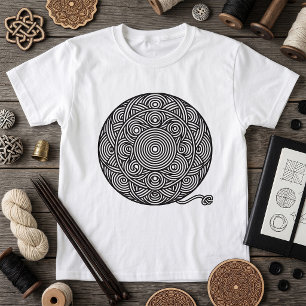 Schwarz-weißer Garnball-Mandala T-Shirt