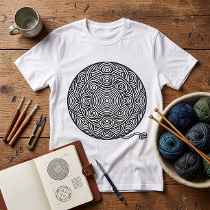 Schwarz-weißer Garnball-Mandala T-Shirt