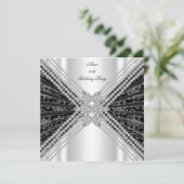 Schwarz-weißer Geburtstagsparty Glitzer Diamond Einladung (Stehend Vorderseite)