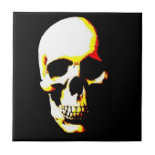 Schwarz-weißer Gelber Pop Art Skull Keramik Tile Fliese (Vorderseite)