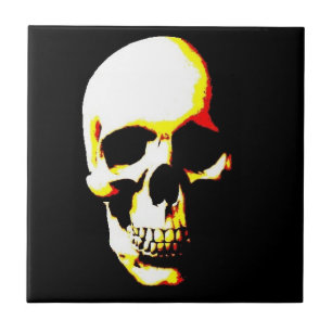 Schwarz-weißer Gelber Pop Art Skull Keramik Tile Fliese