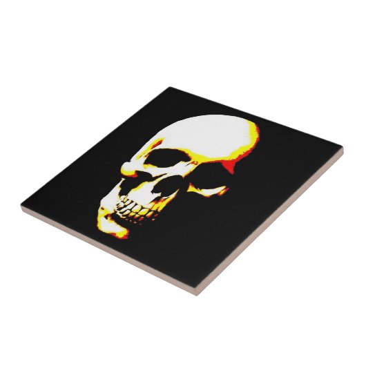 Schwarz-weißer Gelber Pop Art Skull Keramik Tile Fliese (Seite)