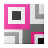 Schwarz-weißer geometrischer Block in Hot Pink, Gr Fliese (Vorderseite)