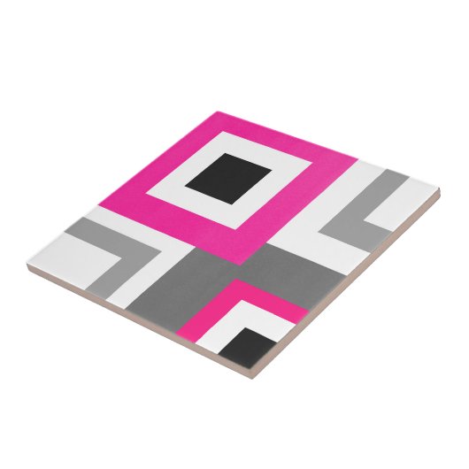 Schwarz-weißer geometrischer Block in Hot Pink, Gr Fliese (Seite)