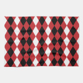 Schwarz-weißer geometrischer Diamant auf rotem Hin Geschirrtuch (Horizontal)
