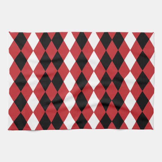 Schwarz-weißer geometrischer Diamant auf rotem Hin Geschirrtuch (Horizontal)