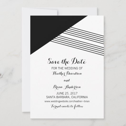 Schwarz-weißer geometrischer Streifen Save the Dat Date (Vorderseite)