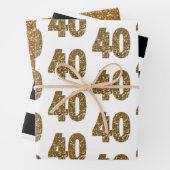 Schwarz-weißer gestreifter Gold-Glitzer 40. Geburt Geschenkpapier Set (Beispiel)