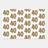Schwarz-weißer gestreifter Gold-Glitzer 40. Geburt Geschenkpapier Set (Vorderseite)
