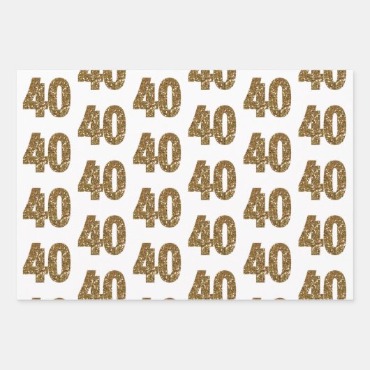 Schwarz-weißer gestreifter Gold-Glitzer 40. Geburt Geschenkpapier Set (Vorderseite)